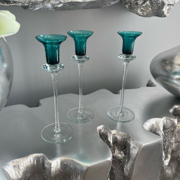 COPY - A set of two 1960s vintage mid century, modern teal blue candle stick ho… - Picture 4 of 12